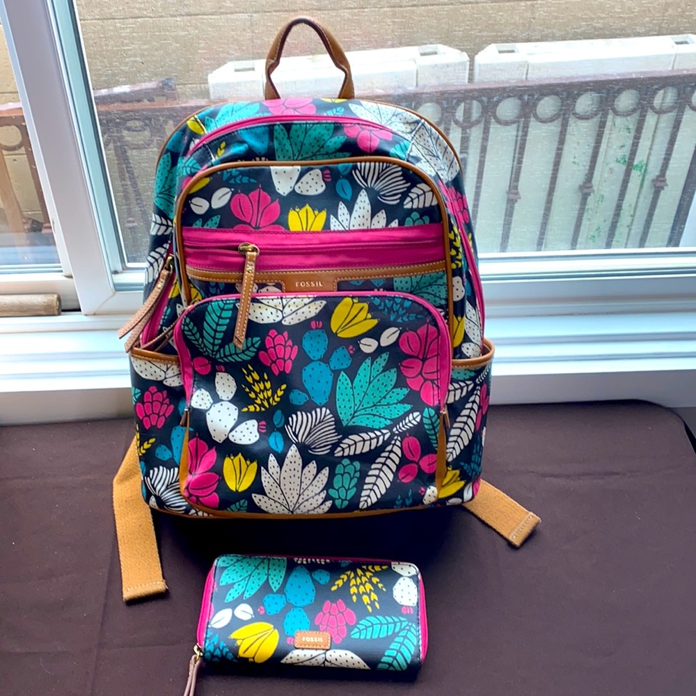 Fossil Eliza Floral Backpack & wallet CanvasCactus